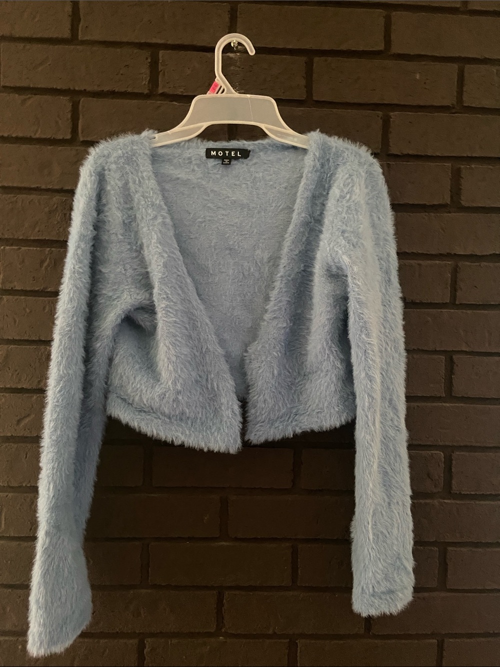 Motel Rocks Powder Blue Fuzzy Cropped Cardigan
